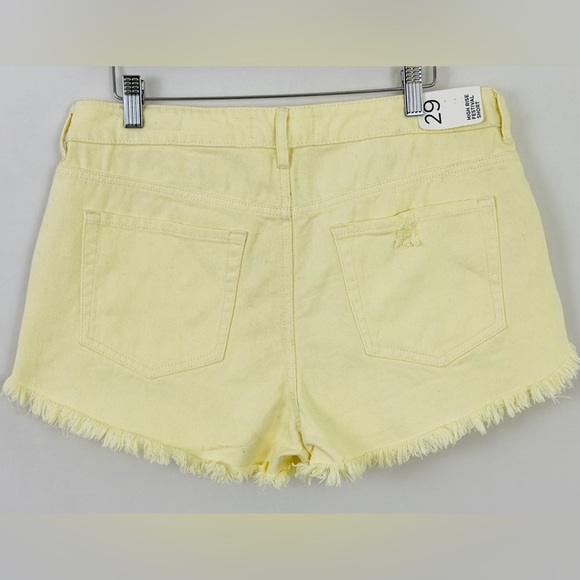 PAC SUN Lemon Drop Yellow High Rise Distressed/Frayed edge Mini Denim Sh… - Picture 2 of 8